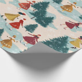 かわいいレトロガールズスケートで滑る ラッピングペーパー (角)