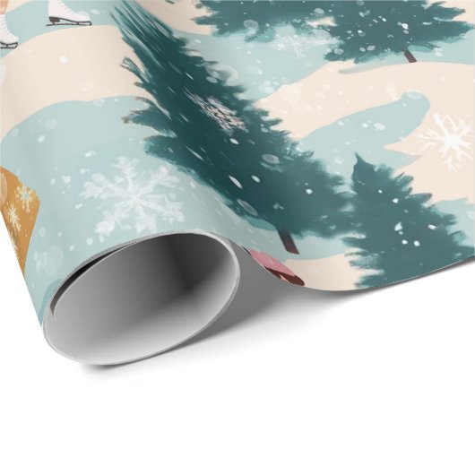 かわいいレトロガールズスケートで滑る ラッピングペーパー (ロールコーナー)