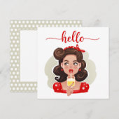 かわいいレトロガールタンフラットハローカード (正面/裏面)