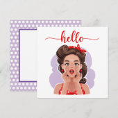 かわいいレトロガールフラットハローカード (正面/裏面)