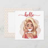 かわいいレトロガールブロンドフラットハローカード (正面/裏面)