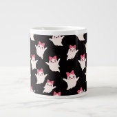 かわいいレトロガール幽霊とピンクヘアボウ ジャンボコーヒーマグカップ (正面)