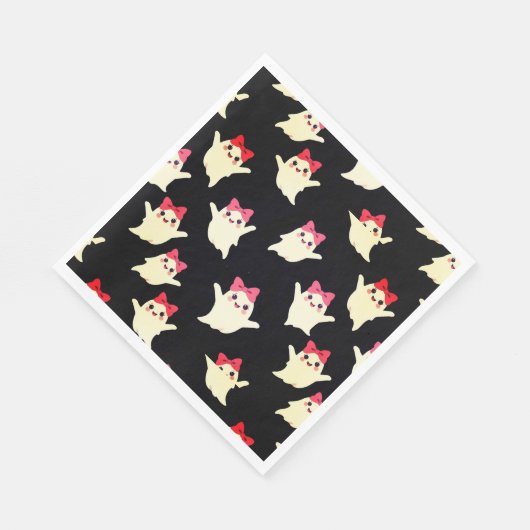 かわいいレトロガール幽霊とピンクヘアボウ スタンダードランチョンナプキン (角)