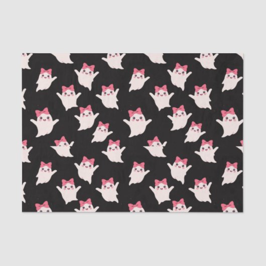 かわいいレトロガール幽霊とピンクヘアボウ 薄葉紙 (正面)