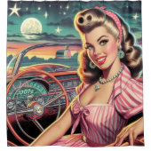 かわいいレトロガール シャワーカーテン (正面)