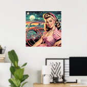 かわいいレトロガール ポスター (ホームオフィス)