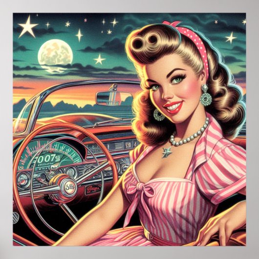 かわいいレトロガール ポスター (正面)