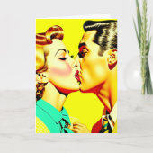 かわいいレトロキスをするカップルのバレンタインデー カード (正面)