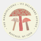 かわいいレトロキノコ自然差出人住所ラベル ラウンドシール (正面)