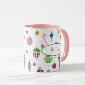 かわいいレトロクリスマスオーナメントパーソナライズされたマグカップ マグカップ (正面右)