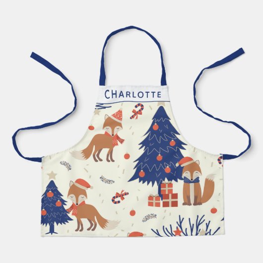 かわいいレトロクリスマスキツネキッズパーソナライズされた エプロン (正面)