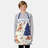 かわいいレトロクリスマスキツネキッズパーソナライズされた エプロン (着用した状態)