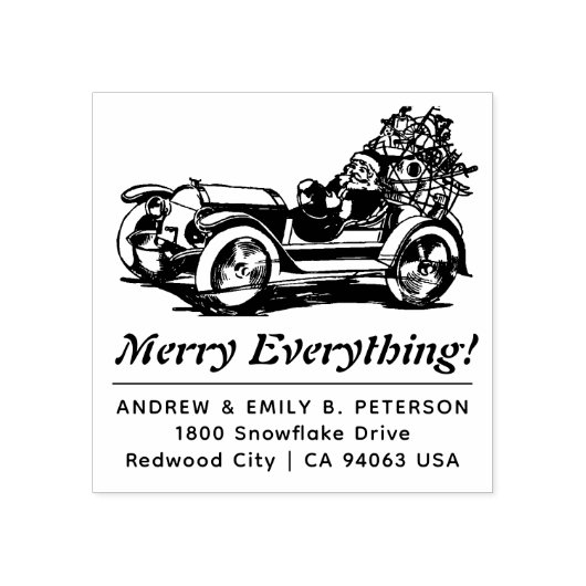 かわいいレトロクリスマスサンタカーリターンアドレス ラバースタンプ (インプリント)