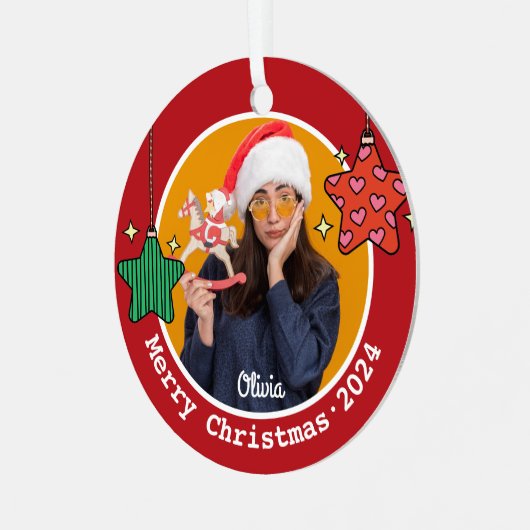 かわいいレトロクリスマススターカスタムの画像 メタルオーナメント (正面左)