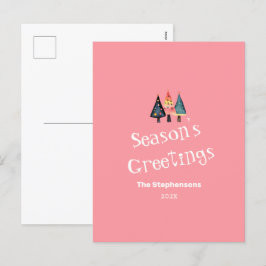 かわいいレトロクリスマスツリーズピンクホリデーハガキ シーズンポストカード