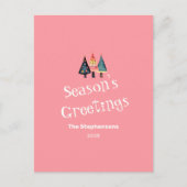 かわいいレトロクリスマスツリーズピンクホリデーハガキ シーズンポストカード (正面)