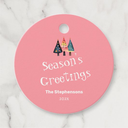 かわいいレトロクリスマスツリーピンクホリデイ フェイバータグ (正面)