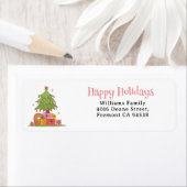 かわいいレトロクリスマスツリー差出人住所 ラベル (インサイチュ)