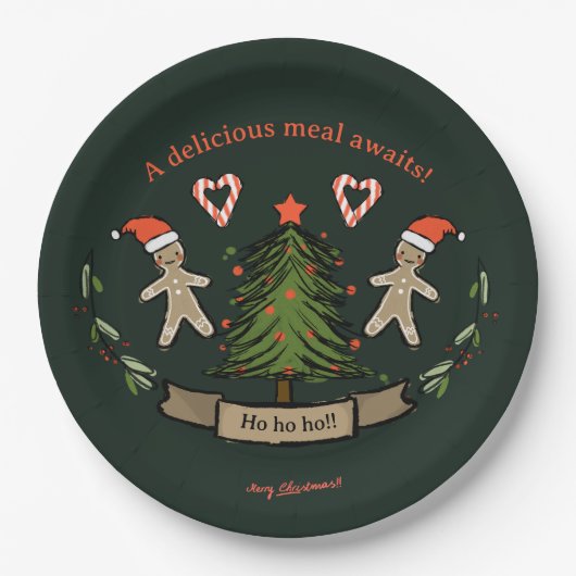 かわいいレトロクリスマスディナ図解入りの、写真付きのー ペーパープレート (正面)