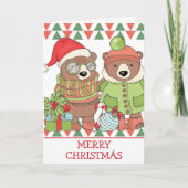 かわいいレトロクリスマスベアーズホリデーグリーティングカード シーズンカード (正面)
