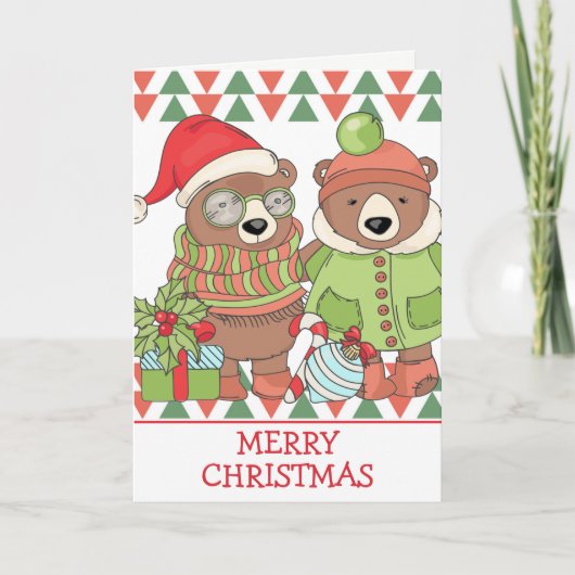 かわいいレトロクリスマスベアーズホリデーグリーティングカード シーズンカード (正面)