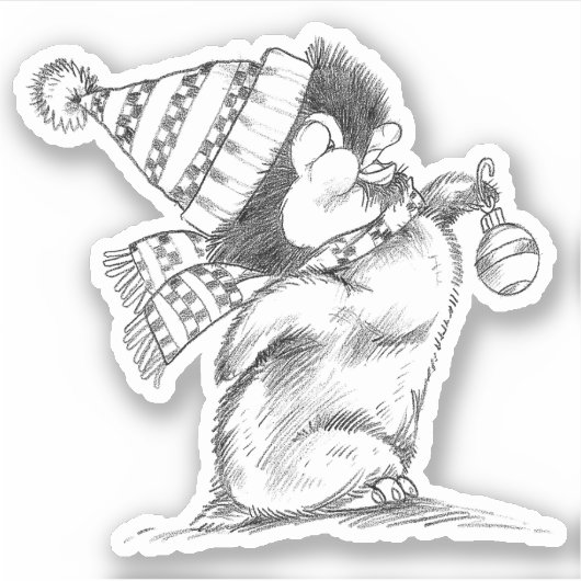 かわいいレトロクリスマスペンギン帽子とスカーフ シール (正面)