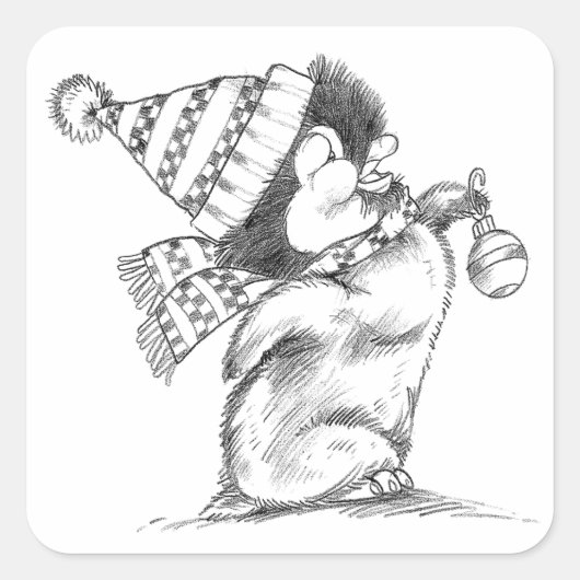 かわいいレトロクリスマスペンギン帽子とスカーフ スクエアシール (正面)