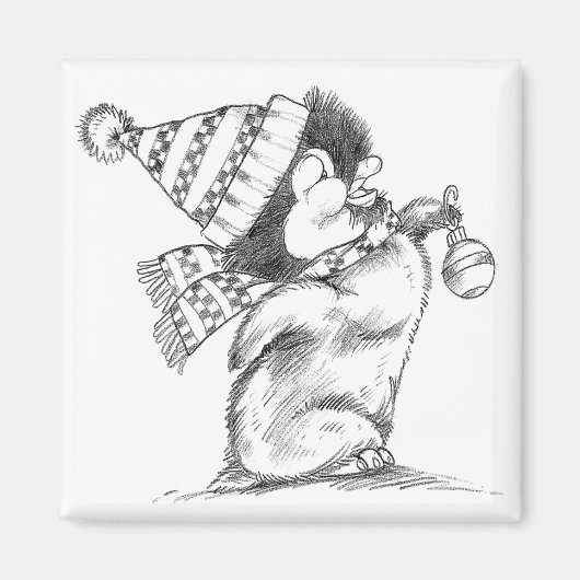 かわいいレトロクリスマスペンギン帽子とスカーフ マグネット (正面)