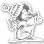 かわいいレトロクリスマスペンギン 帽子とマフラー シール (正面)