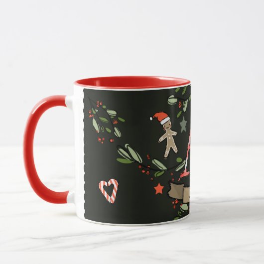 かわいいレトロクリスマスモノグラム"A"名前 マグカップ (左)