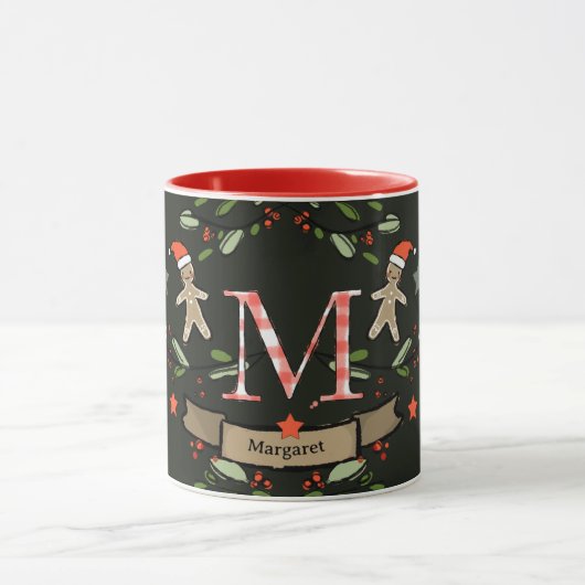 かわいいレトロクリスマスモノグラム"M"名前 マグカップ (中央)