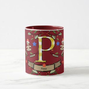かわいいレトロクリスマスモノグラム"P"名前 マグカップ