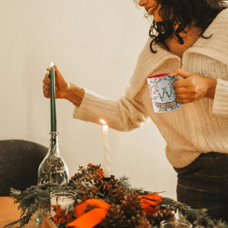 かわいいレトロクリスマスモノグラム"W"名前 マグカップ