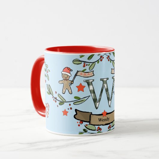 かわいいレトロクリスマスモノグラム"W"名前 マグカップ (正面左)