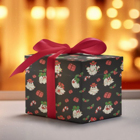 かわいいレトロクリスマス幽霊 ラッピングペーパー
