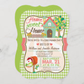 かわいいレトログリーン千鳥格子の引っ越し祝いパーティーパーティー 招待状 (正面/裏面)