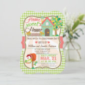 かわいいレトログリーン千鳥格子の引っ越し祝いパーティーパーティー 招待状 (スタンド正面)