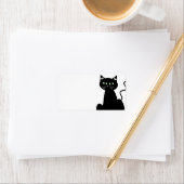 かわいいレトログリーン目ブラックキャットマンガ ラベル (インサイチュ)