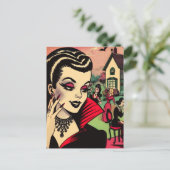 かわいいレトロゴシックヴァンパイア女性漫画 ポストカード (スタンド正面)