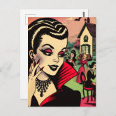 かわいいレトロゴシックヴァンパイア女性漫画 ポストカード (正面/裏面)