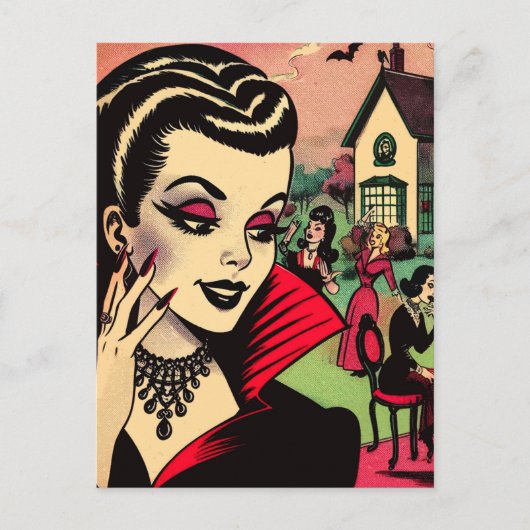 かわいいレトロゴシックヴァンパイア女性漫画 ポストカード (正面)