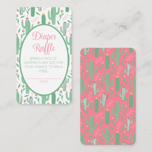 かわいいレトロサボテンフローラベビーシャワーおむつラッフル エンクロージャーカード (正面/裏面)