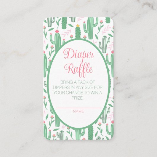 かわいいレトロサボテンフローラベビーシャワーおむつラッフル エンクロージャーカード (正面)