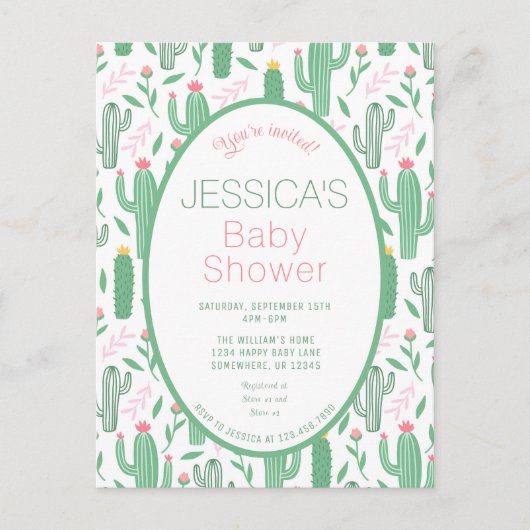 かわいいレトロサボテン多肉性フローラベビーシャワー ポストカード (正面)