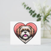 かわいいレトロシーズー犬ハート ポストカード (スタンド正面)