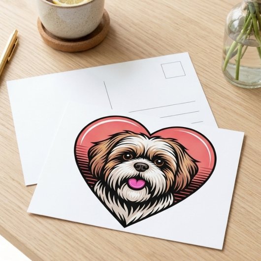 かわいいレトロシーズー犬ハート ポストカード