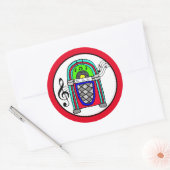 かわいいレトロジュークボックスミュージカルノート懐かしい ラウンドシール (封筒)