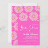 かわいいレトロスカンジナビア花ピンク赤ちゃんシャワー 招待状 (正面)