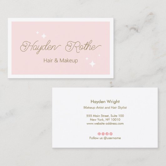 かわいいレトロスクリプトピンク美しい名刺 名刺 (正面/裏面)