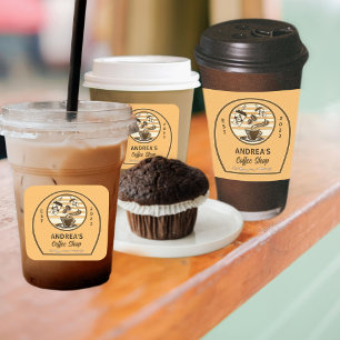 かわいいレトロスタイルトレンディーコーヒーショップカスタムロゴ スクエアシール